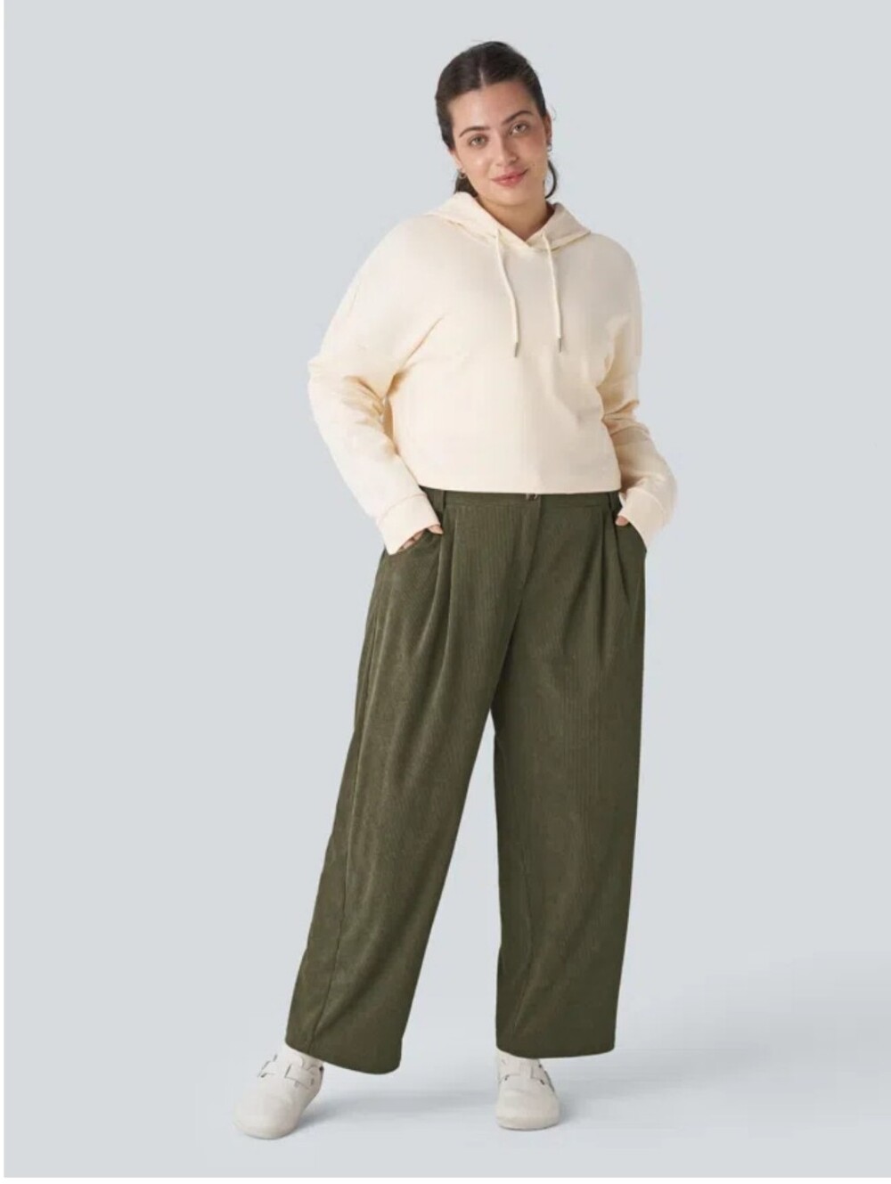 HALARA Olive Wide-Leg Corduroy Pants